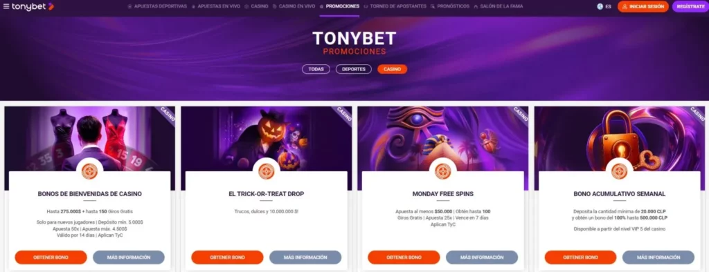 Bonos y Promociones en TonyBet Chile